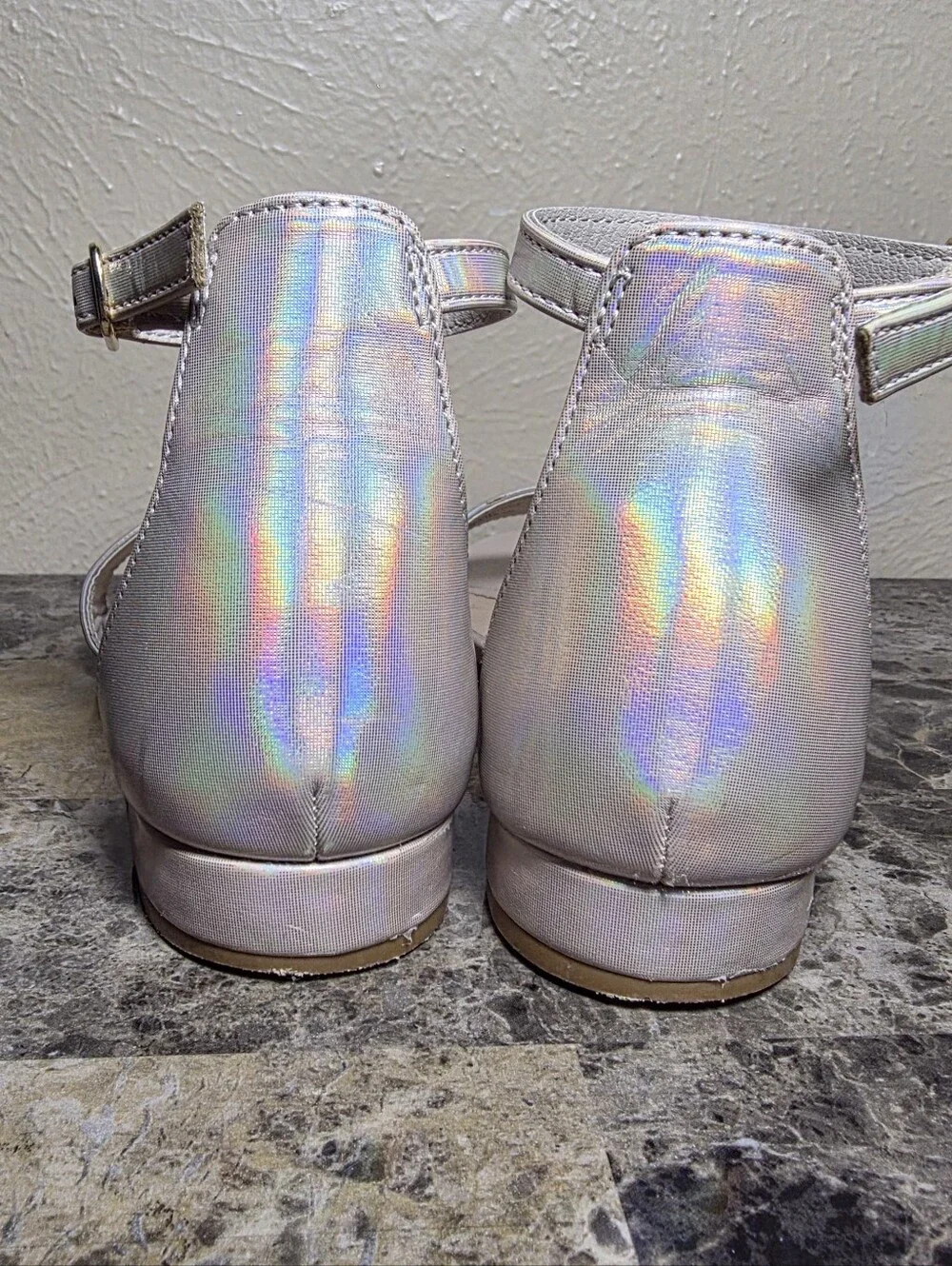 Girls' holographic ankle strap sandals